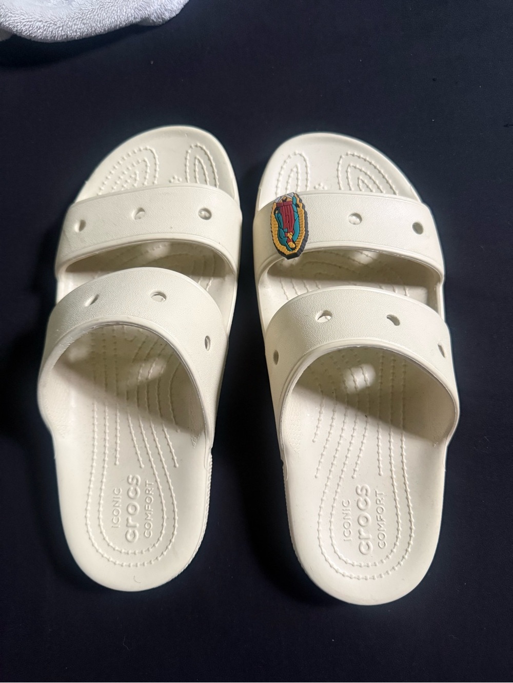 CROCS Kids Double Strap Slide Sandals in Off-White with Badge